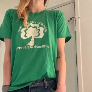Screen Stars Green Single Stitch Vintage Tee with White Clover